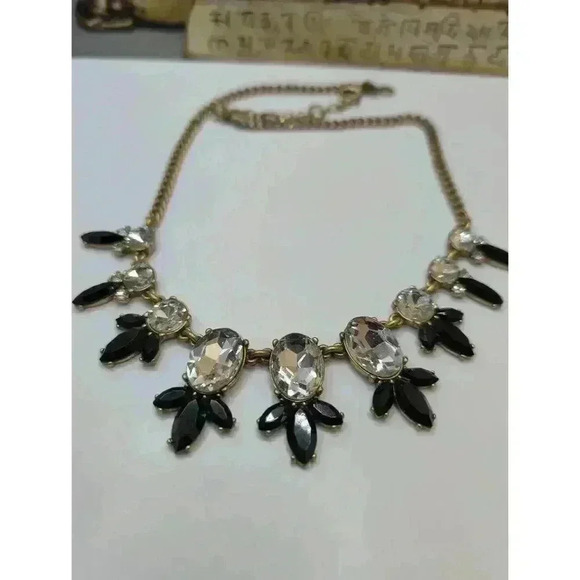 JCrew Goldtone Black Acrylic Clear Rhinestone Statement Necklace - Picture 4 of 5